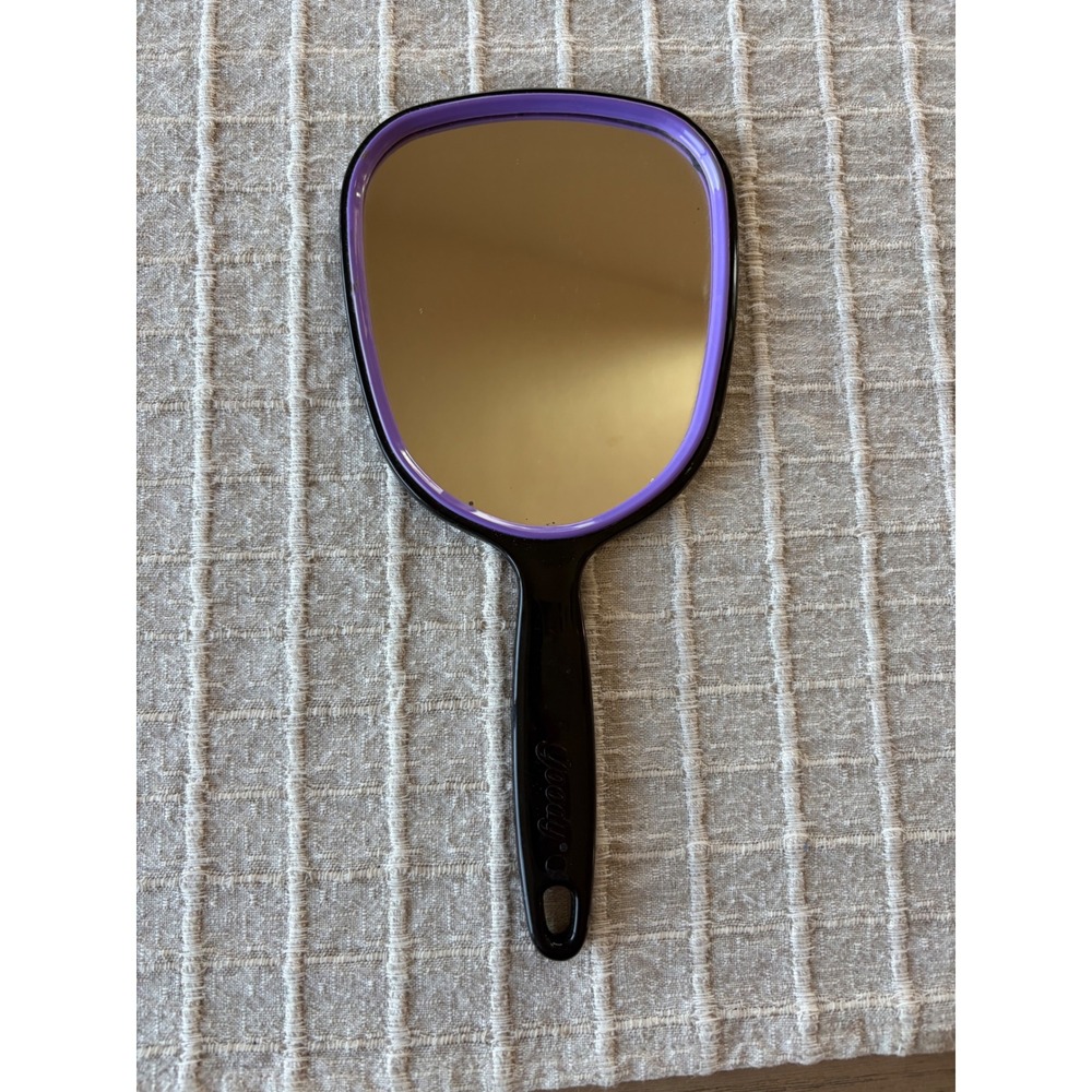 Vintage Goody Handheld Mirror Black Purple Retro Textured Back Vanity Accessory